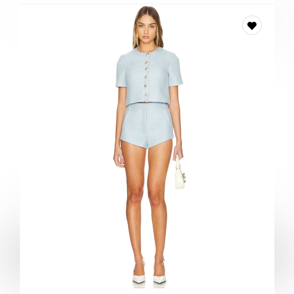 Revolve Amanda Uprichard Blue Tweed Jacket Shorts set